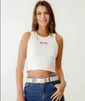 Women’s Ribbed Cropped Top with Embroidery – Off White